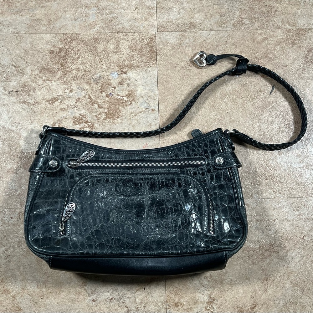 Brighton Brown‎ Crocodile Patent Leather Shoulder Bag Purse Handbag Vintage